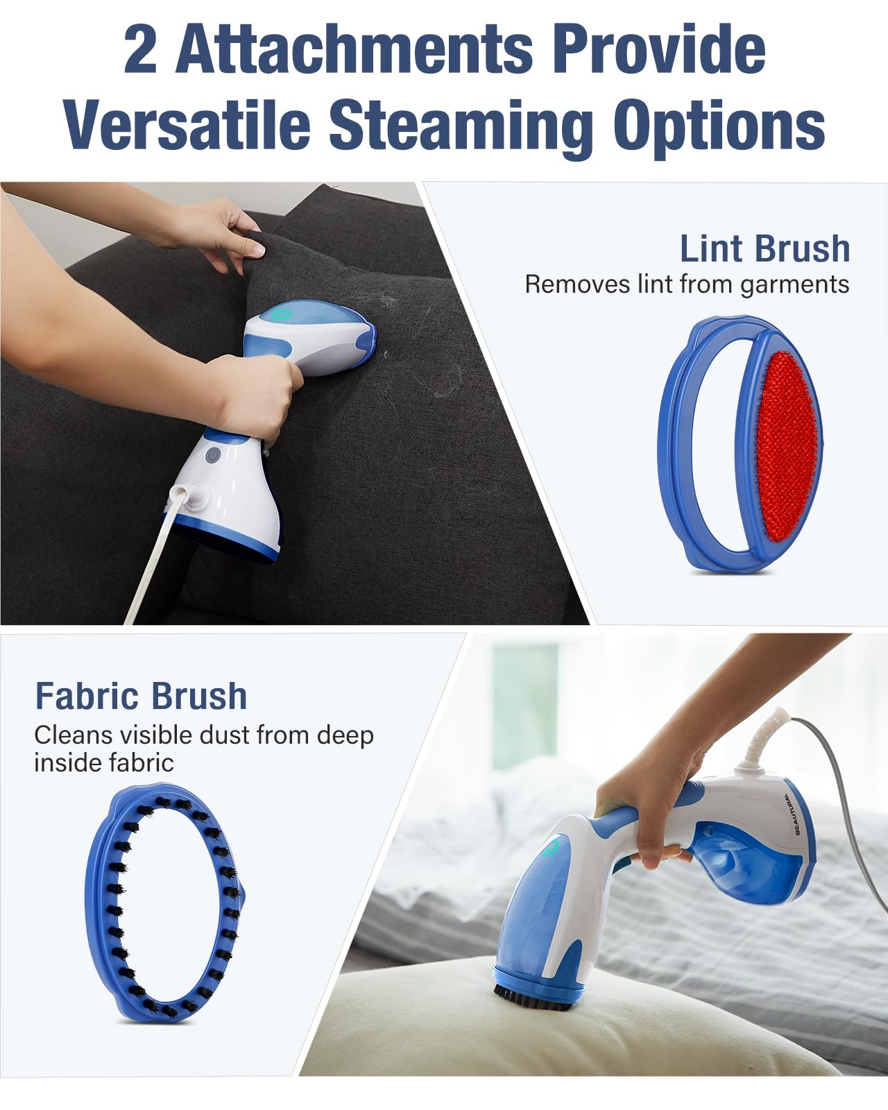 BEAUTURAL Steamer for Clothes, Portable Handheld Garment Fabric Wrinkles Remover, 30-Second Fast Heat-up, Auto-Off, Large Detachable Water Tank