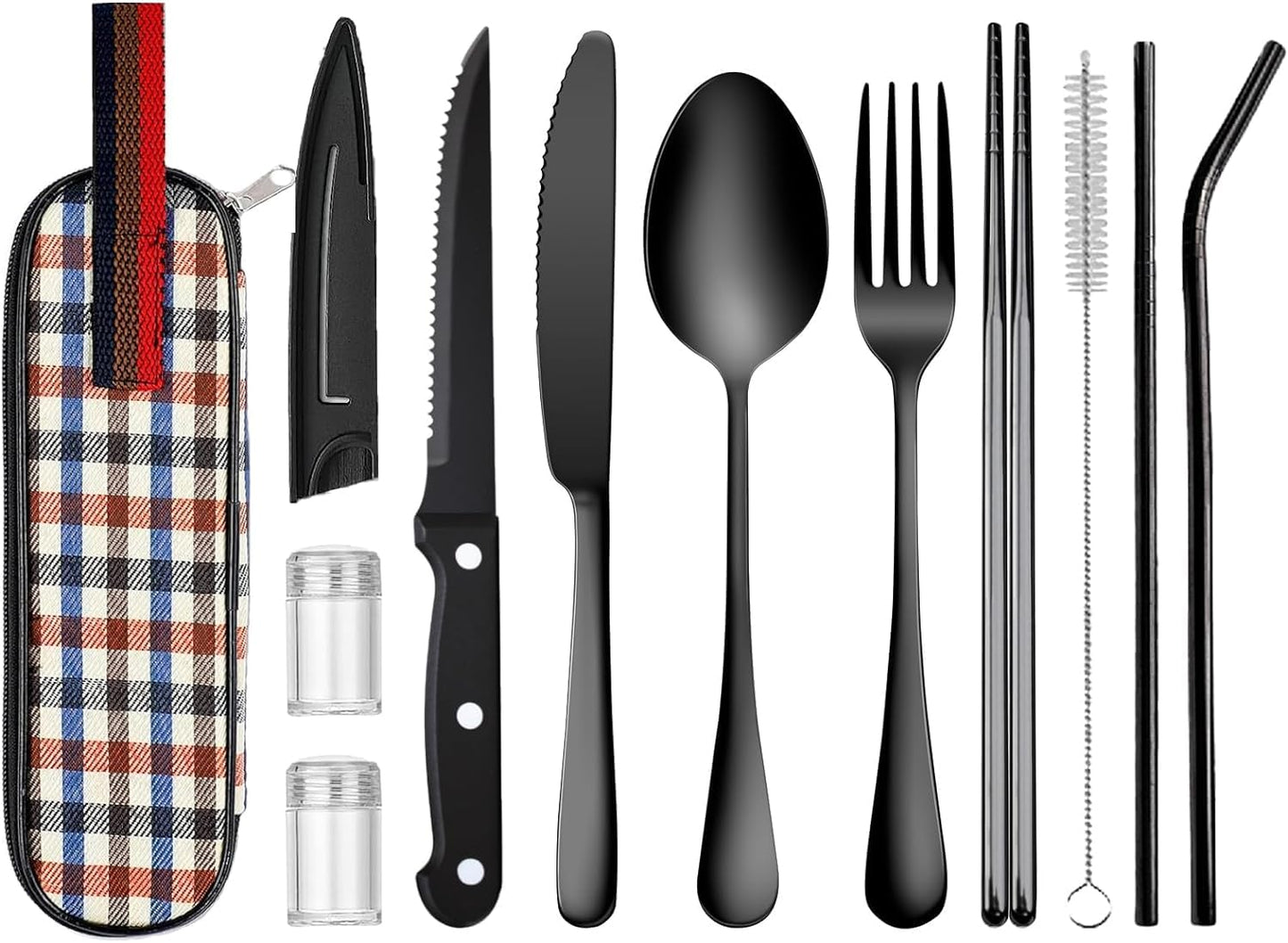 Portable Travel Utensils Set, 18/8 Stainless Steel 3 PCS Cutlery Set Including Knife Fork and Spoon, Reusable Travel Silverware Set with Case for Lunch Box Camping School Office