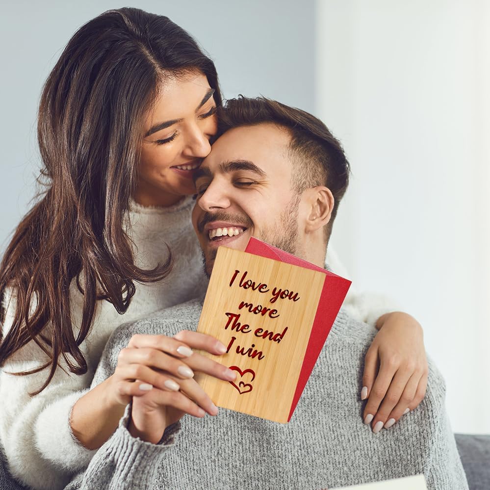 Wooden Valentines Day Card for Her Him, Romantic Wood Happy Valentines Day Gifts for Husband Wife Girlfriend Boyfriend, Wooden Valentine Greeting Card