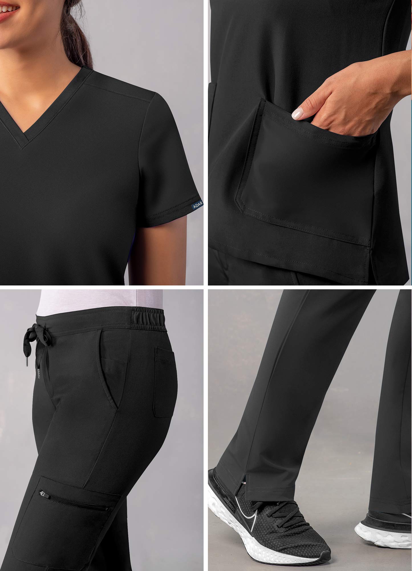 Ensemble de gommage Adar Addition Go-Basic pour femme - Haut de gommage slim à col en V et pantalon de gommage cargo skinny