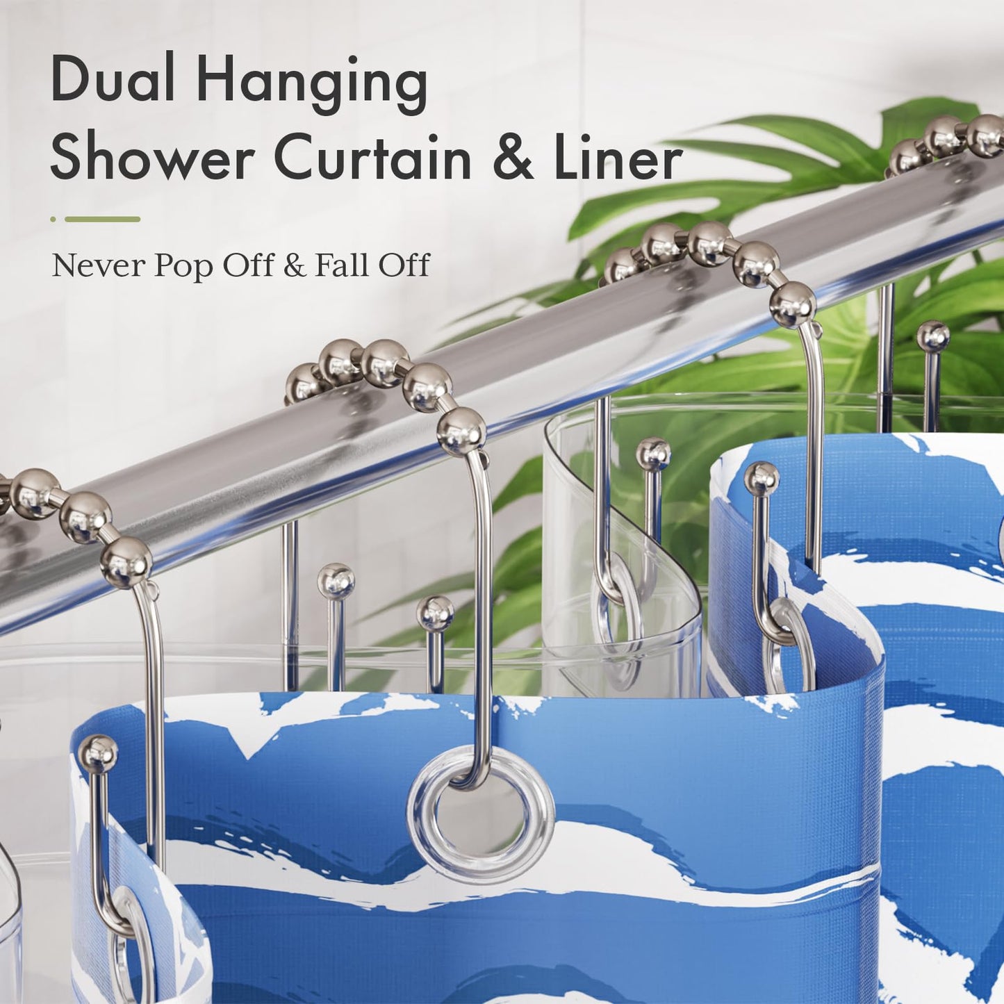 AmazerBath Duschvorhanghaken, Duschvorhangringe aus Metall, rostfrei, doppelseitige Duschvorhanghaken für Duschvorhangeinlage, glatte Duschhakenringe aus gebürstetem Nickel für Badezimmer, 12er-Set