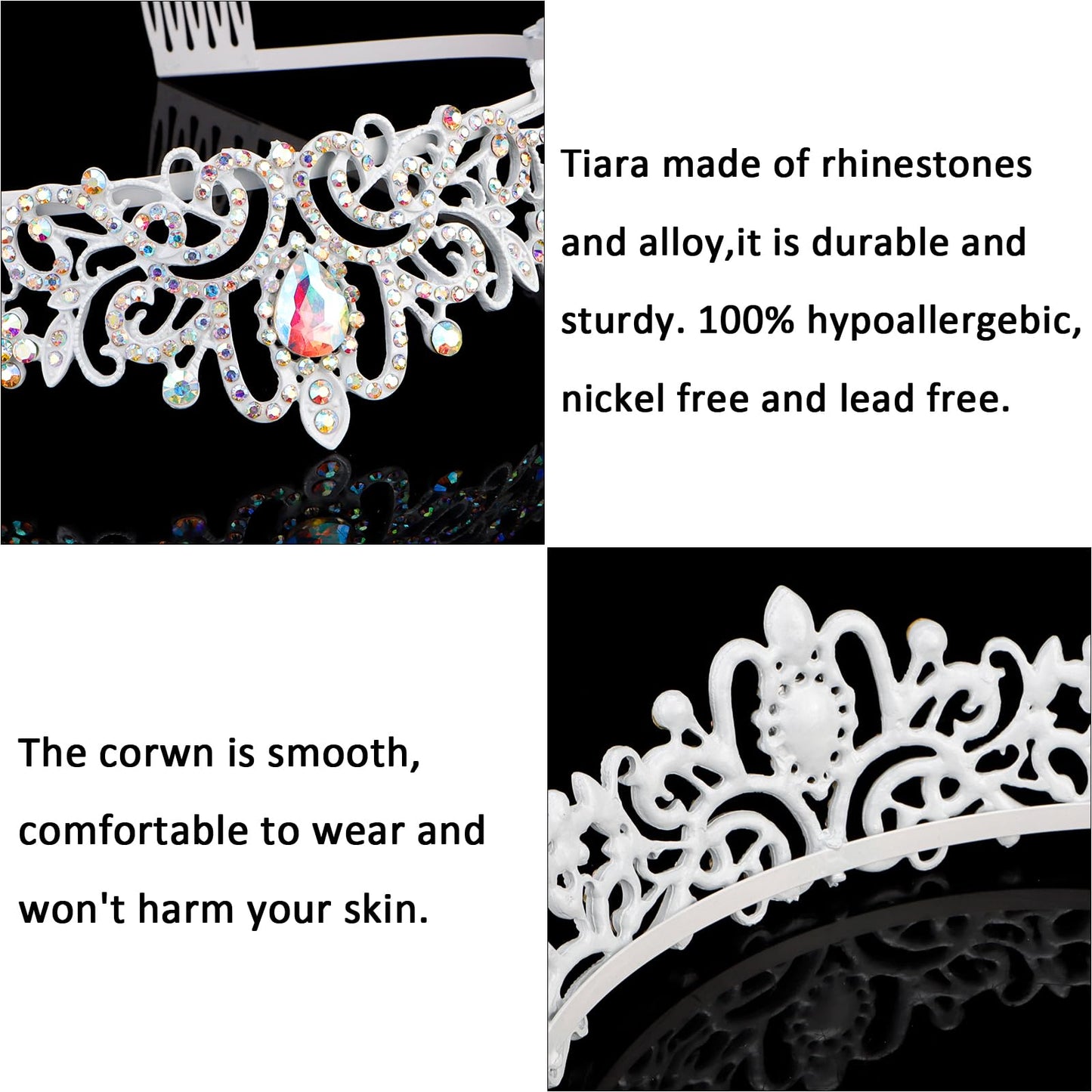 COCIDE Tiara Crystal Crowns Princess Rhinestone Crown with Combs Bride Headbands Bridal Wedding Prom Birthday Party Hair Accessories Jewelry for Women Girls (Silver)