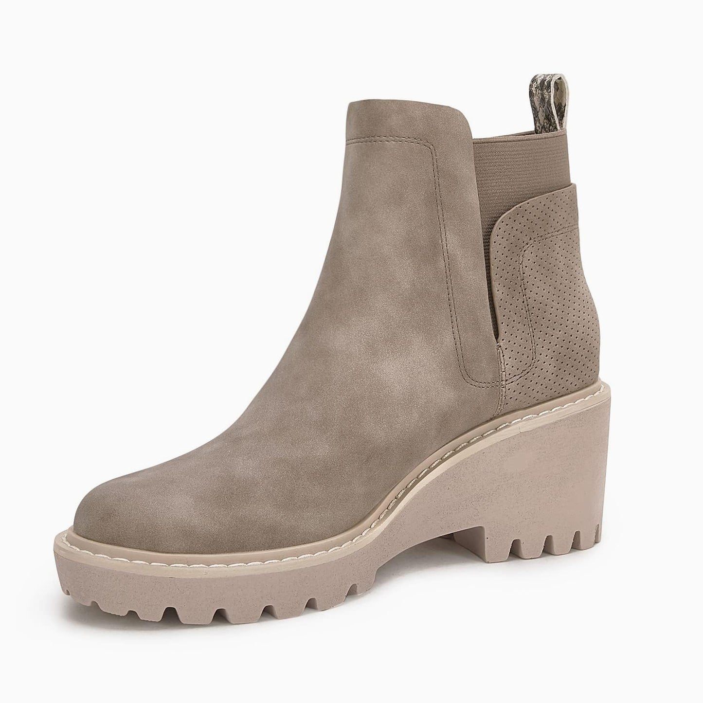 Trish Lucia Damen Chelsea-Stiefel mit Plateausohle, knöchelhoch, klobiger Blockabsatz, rutschfest, Wildleder, modische Schlupfstiefeletten