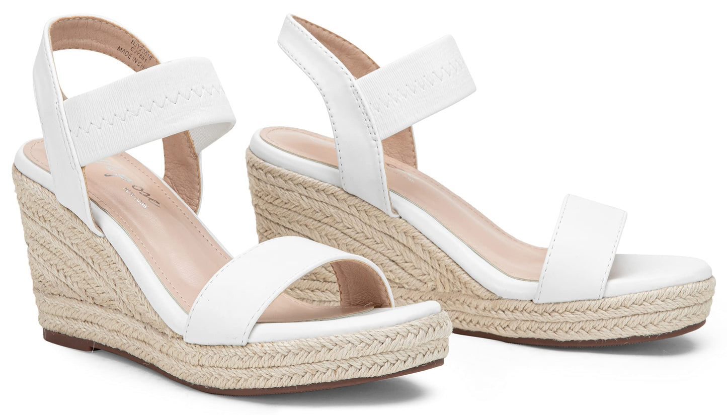 Vepose Damen 881 Keilsandalen Elastischer Fesselriemen Espadrilles Plateau Offene Zehenpartie High Heel Stretch Textil Brautschuhe