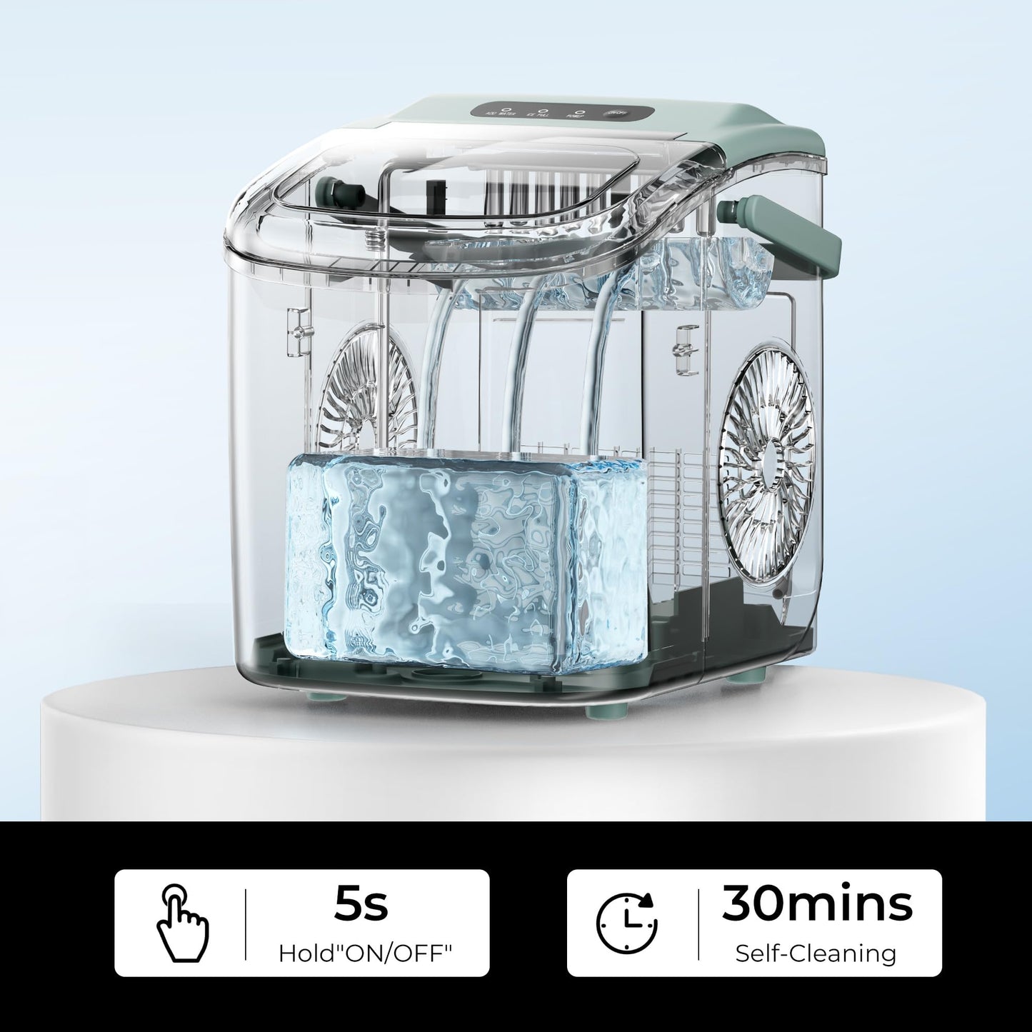 EUHOMY Countertop Ice Maker Machine with Handle, 26lbs in 24Hrs, 9 Ice Cubes Ready in 6 Mins, Auto-Cleaning Portable Ice Maker with Basket and Scoop, for Home/Kitchen/Camping/RV. (Black)