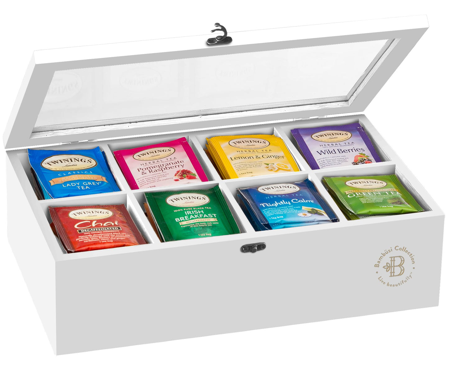 Bamboo Tea Bag Organizer Storage Box with Drawer & Acrylic Window - Magnetic Lid Keeps Contents Fresh - Ideal Mothers Day Gifts for Mom - Gift Caddy (Tea Not Included)