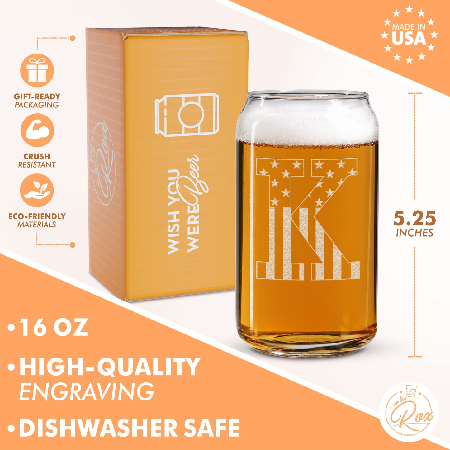 Verres à bière monogrammés pour hommes (AZ) 16 oz - Cadeaux de bière gravés pour hommes Frère Fils Papa Voisin - Cadeaux de Noël uniques pour lui - Chopes à bière personnalisées (J)