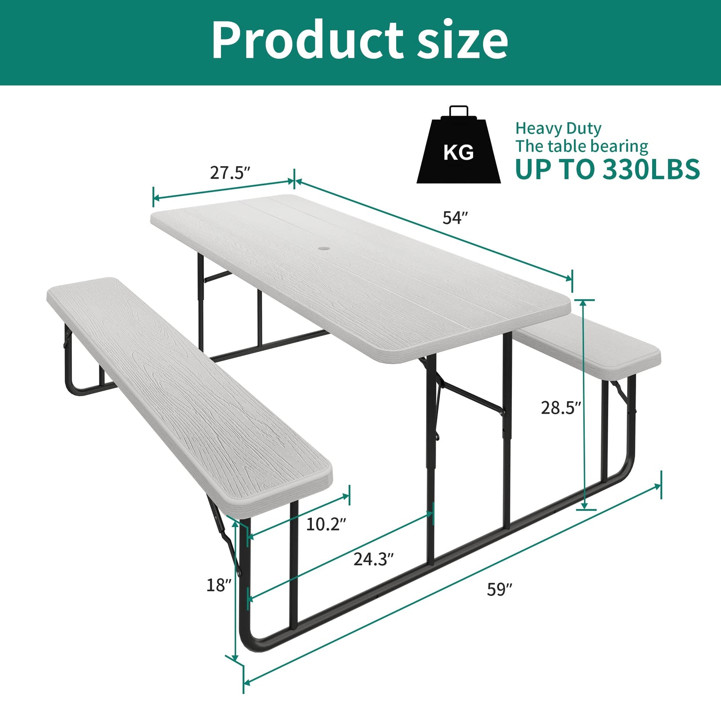 YITAHOME 6ft Outdoor Picnic Table with Wood-Like Tabletop, Sturdy Steel Frame and Umbrella Opening, Heavy Duty Picnic Table Ideal for Yard, Patio, Lawn Gatherings, Light Brown