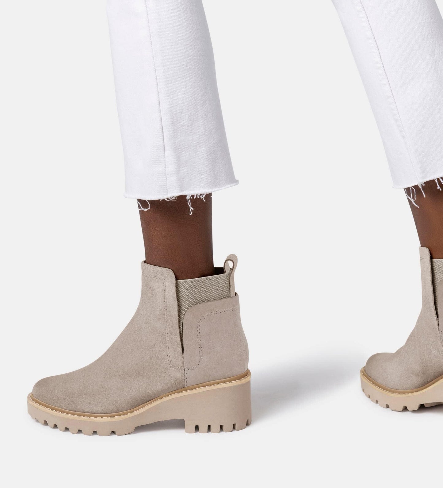 Trish Lucia Damen Chelsea-Stiefel mit Plateausohle, knöchelhoch, klobiger Blockabsatz, rutschfest, Wildleder, modische Schlupfstiefeletten