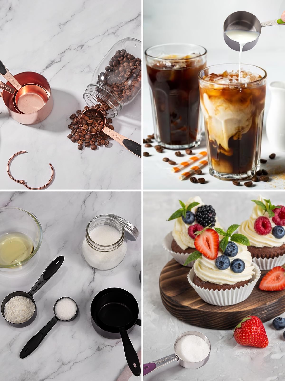 Ensemble de 10 tasses et cuillères à mesurer en acier inoxydable Joyhill, ensemble de tasses à mesurer emboîtables en métal avec poignées en silicone doux au toucher pour ingrédients secs et liquides, cuisine et pâtisserie (noir)