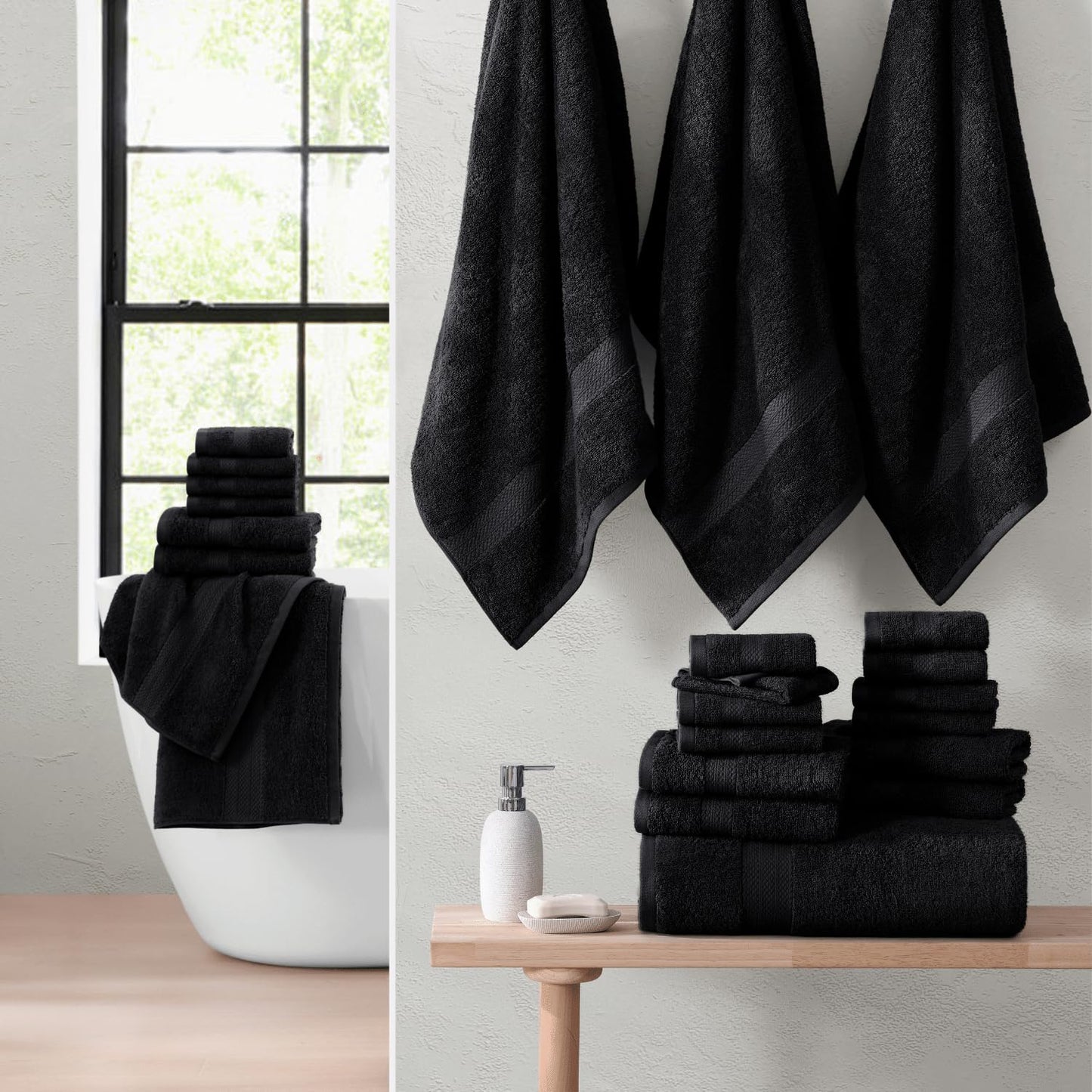 LANE LINEN 24-teiliges Badezimmerhandtuch-Set – 100 % Baumwolle, Badetuch-Sets, 4 Badetücher extragroß, 2 Badelaken, 6 Handtücher fürs Badezimmer, 8 Waschlappen, 4 Fingerkuppen-Handtücher – weiße Handtücher
