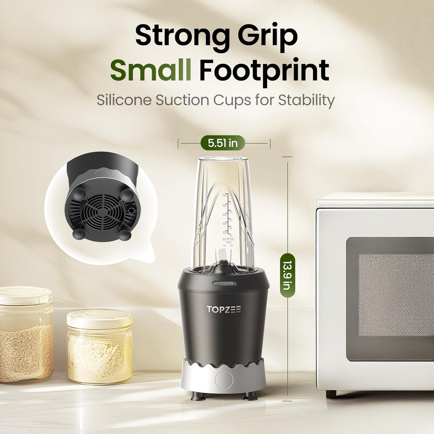 TOPZEE Personal Blender | 1000W (Max 1200W) Ice Crusher & Smoothie Maker – 24oz Portable Cup, 6 Stainless Steel Blades, Dishwasher-Safe