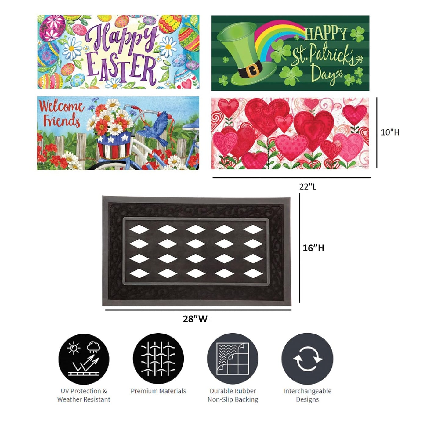 Evergreen Sassafras Bundle - Set mit 5 saisonalen austauschbaren Fußmatten für den Eingangsbereich | Für drinnen und draußen | 22 x 10 Zoll große Fußmatten und 28 x 16 Zoll großes Tablett | Rutschfeste Rückseite | Niedriges Profil | Heimdekor