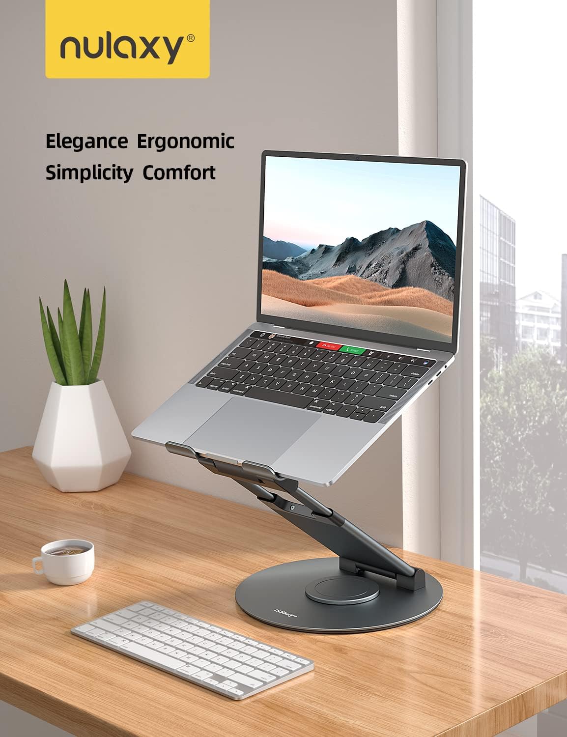 Nulaxy Telescopic 360 Rotating Laptop Stand for Desk Adjustable Height Swivel Pull Out Design Ergonomic Laptop Riser Fits All 10-17" Laptops Computer MacBook, Gray
