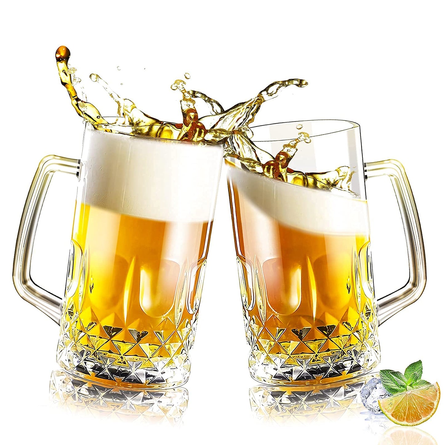 20 OZ Bierkrüge, große, klare deutsche Biergläser mit Henkel für Männer, 2er-Set