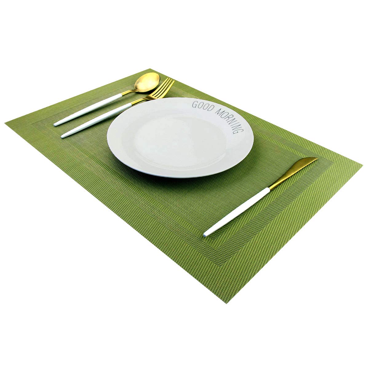 PIGCHCY Keilförmige Tischsets für den Esstisch, kreuzgewebt, waschbares Vinyl-Tischset, hitzebeständig, runde Tischsets, 4er-Set (Silbergrau)