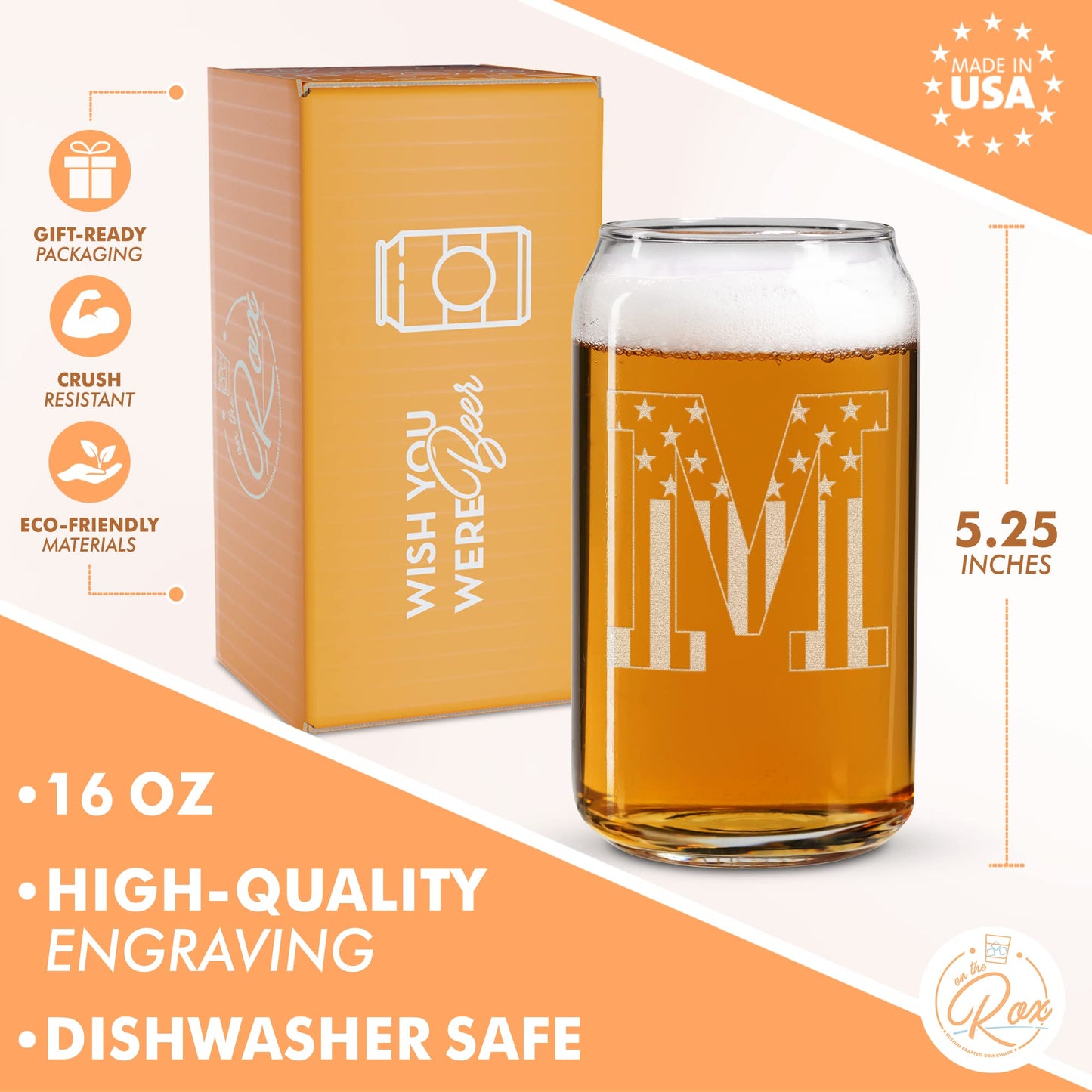 Verres à bière monogrammés pour hommes (AZ) 16 oz - Cadeaux de bière gravés pour hommes Frère Fils Papa Voisin - Cadeaux de Noël uniques pour lui - Chopes à bière personnalisées (J)