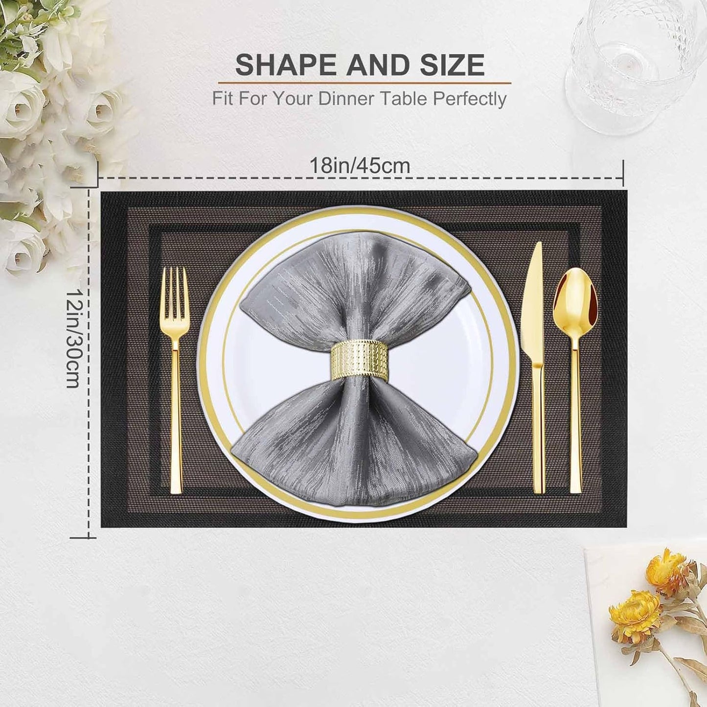 Tischsets 6er-Set, gewebtes Vinyl-Tischset für Esstisch, waschbar, abwischbar, Küchentischsets, strapazierfähige Tischsets für drinnen und draußen, 01 Beige, 6 Stück