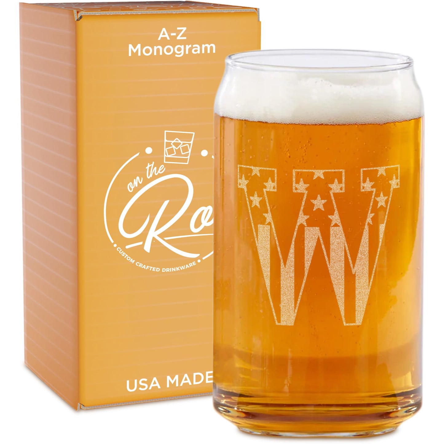 Verres à bière monogrammés pour hommes (AZ) 16 oz - Cadeaux de bière gravés pour hommes Frère Fils Papa Voisin - Cadeaux de Noël uniques pour lui - Chopes à bière personnalisées (J)