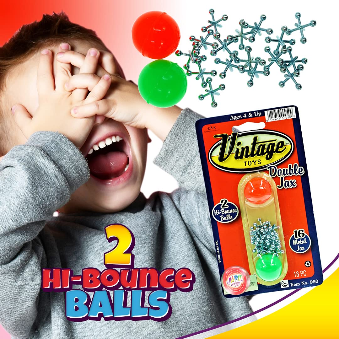 JA-RU Vintage Metal Jacks Game Set/Two Bouncy Balls.(1 Pack) Mini Jax Toy. Classic Family Retro Classics. Bulk Party Favors, Stocking Stuffers. 950-1B