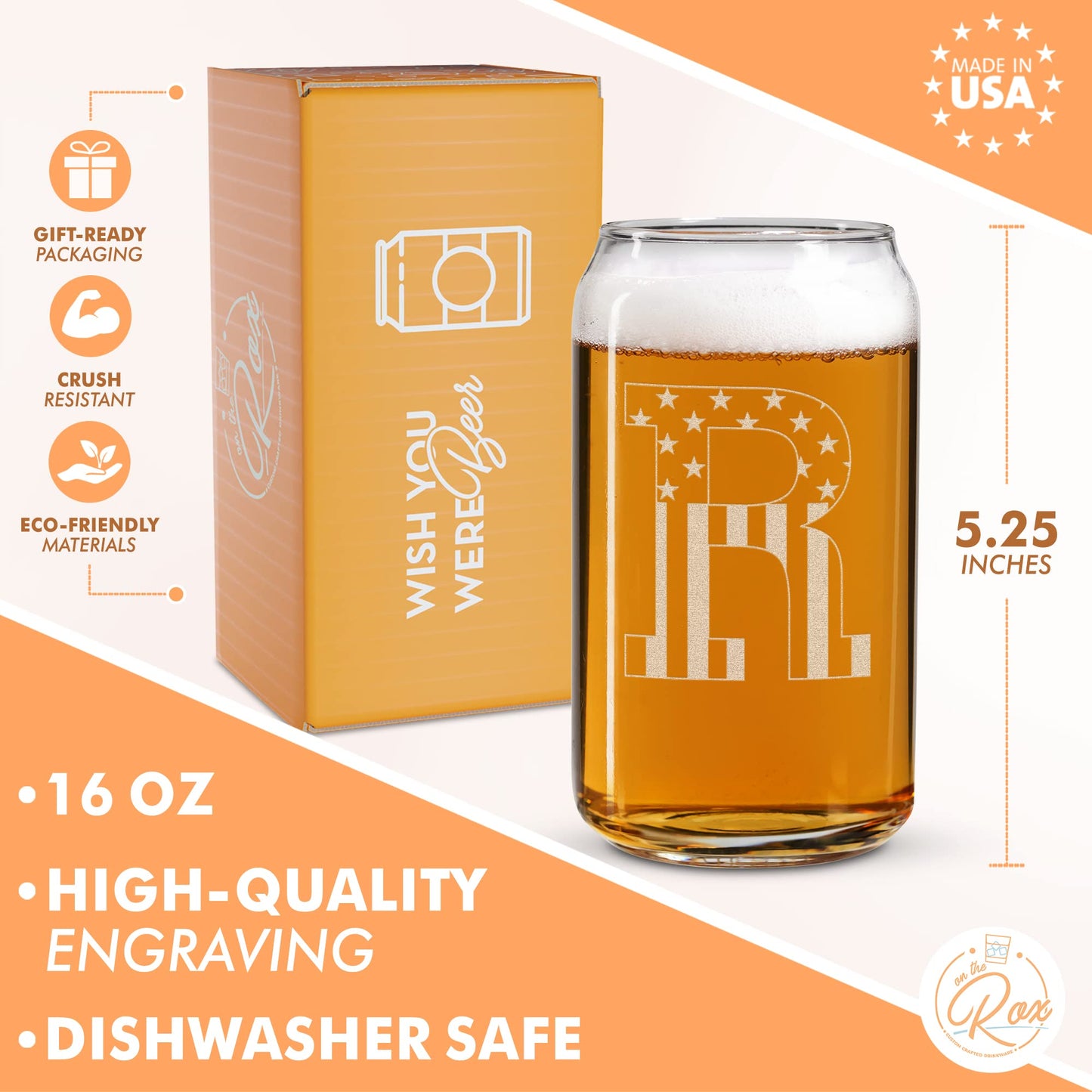 Verres à bière monogrammés pour hommes (AZ) 16 oz - Cadeaux de bière gravés pour hommes Frère Fils Papa Voisin - Cadeaux de Noël uniques pour lui - Chopes à bière personnalisées (J)