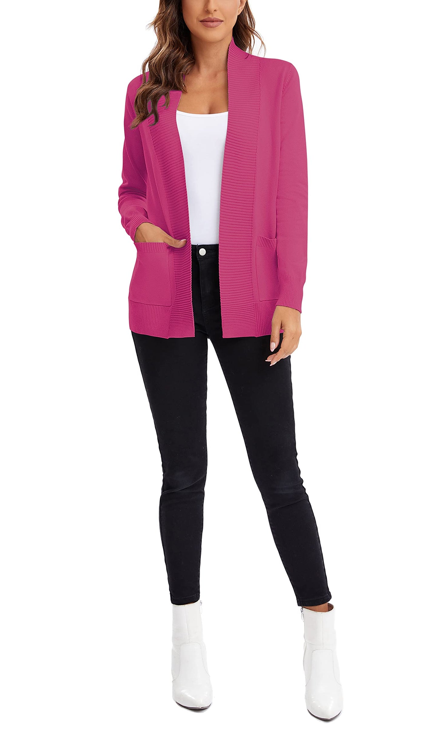 Urban CoCo Leichter Strickjacke für Damen mit offener Vorderseite, lange Ärmel, mit Tasche