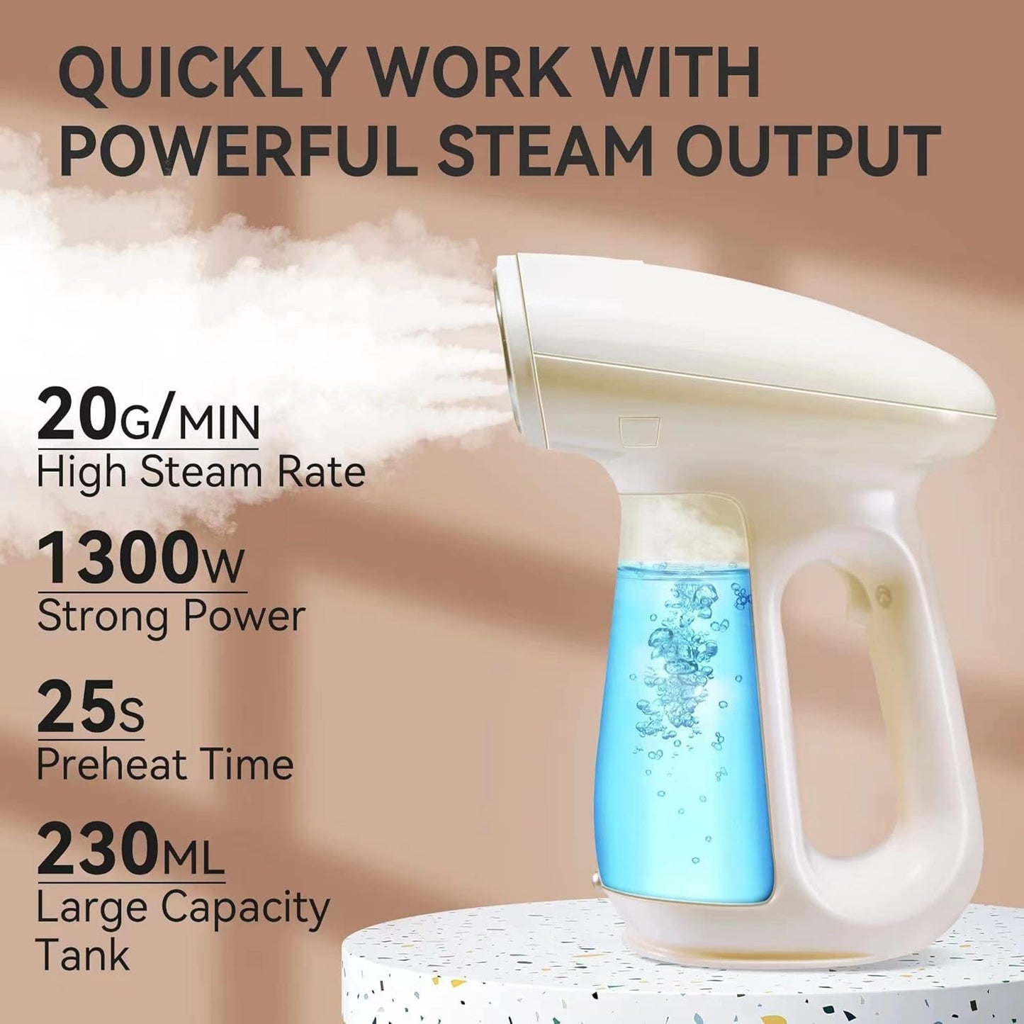 Steamer for Clothes, 1300W Powerful Fast-Heating Handheld Garment and Clothes Steamer with Large 230ml Tank, Auto-Off Safety, Includes Brush, Perfect for Home and Travel Wrinkle Removal
