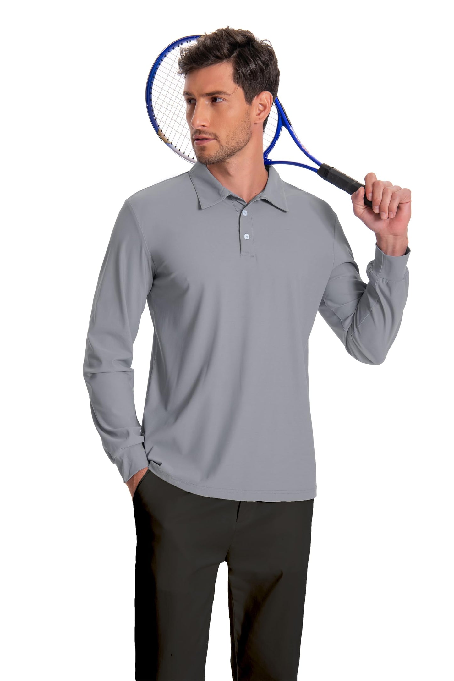 Men’s Polo Shirt Long Sleeve Golf Collared Shirts Quicky Dry Moisture Wicking Performance Lightweight Soft Polo