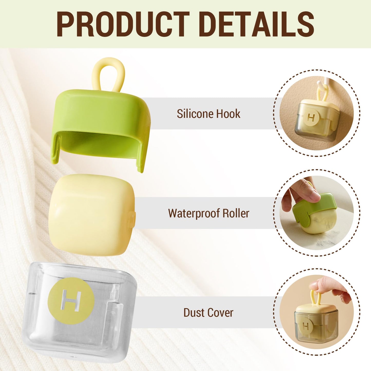 Lint Rollers for Pet Hair,Washable Sticky Roller Reusable Lint Remover Portable Pet Hair Remover for Clothes,Travel Household (Beige)