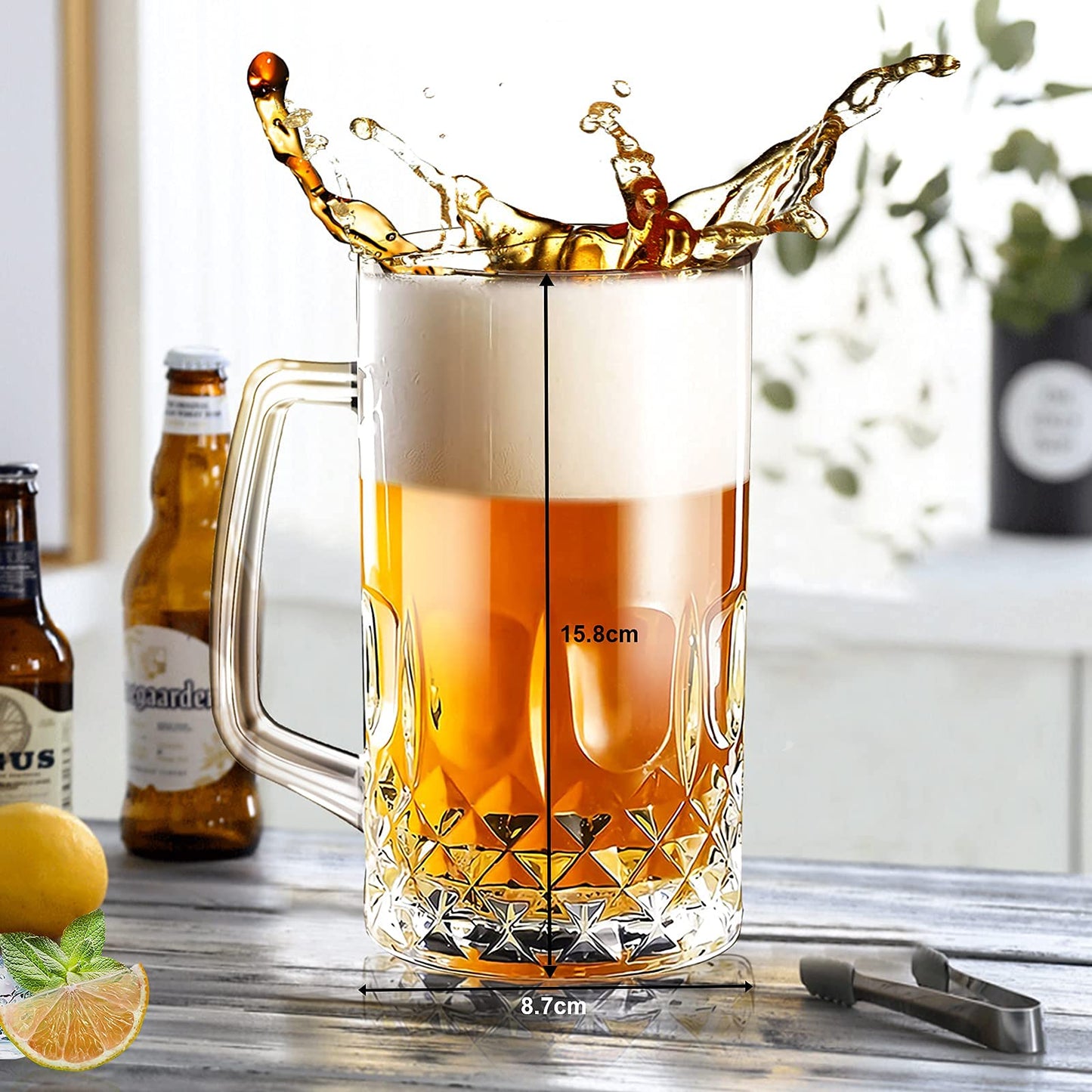 20 OZ Bierkrüge, große, klare deutsche Biergläser mit Henkel für Männer, 2er-Set