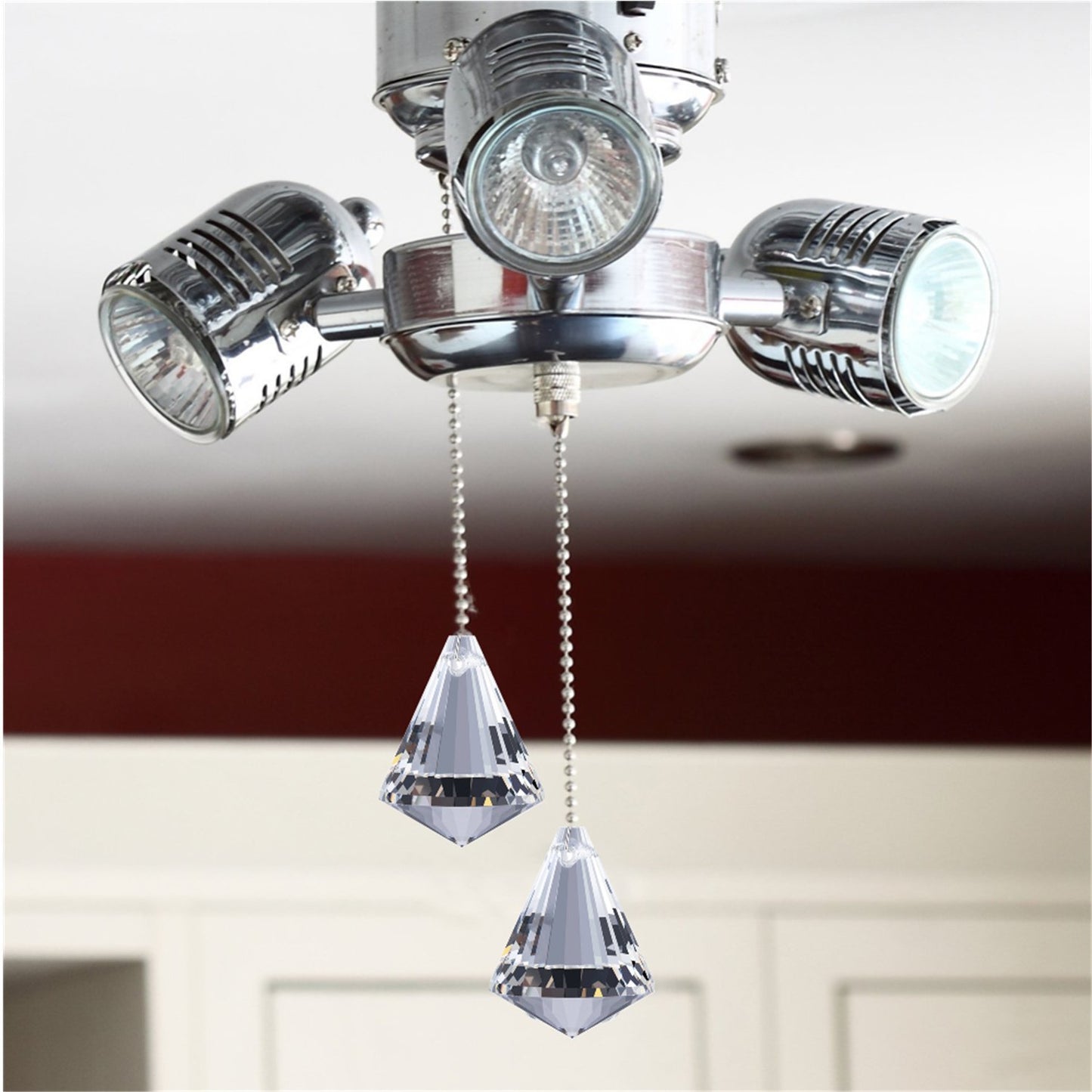 JOVITEC 2 Stück Zugkette für Deckenventilatoren, Zugkette für Ornamente, Verlängerung für Lichterkette, dekorative Kristall-Zugkette, 1 Meter lang, jede Kette (Kristalldiamant)