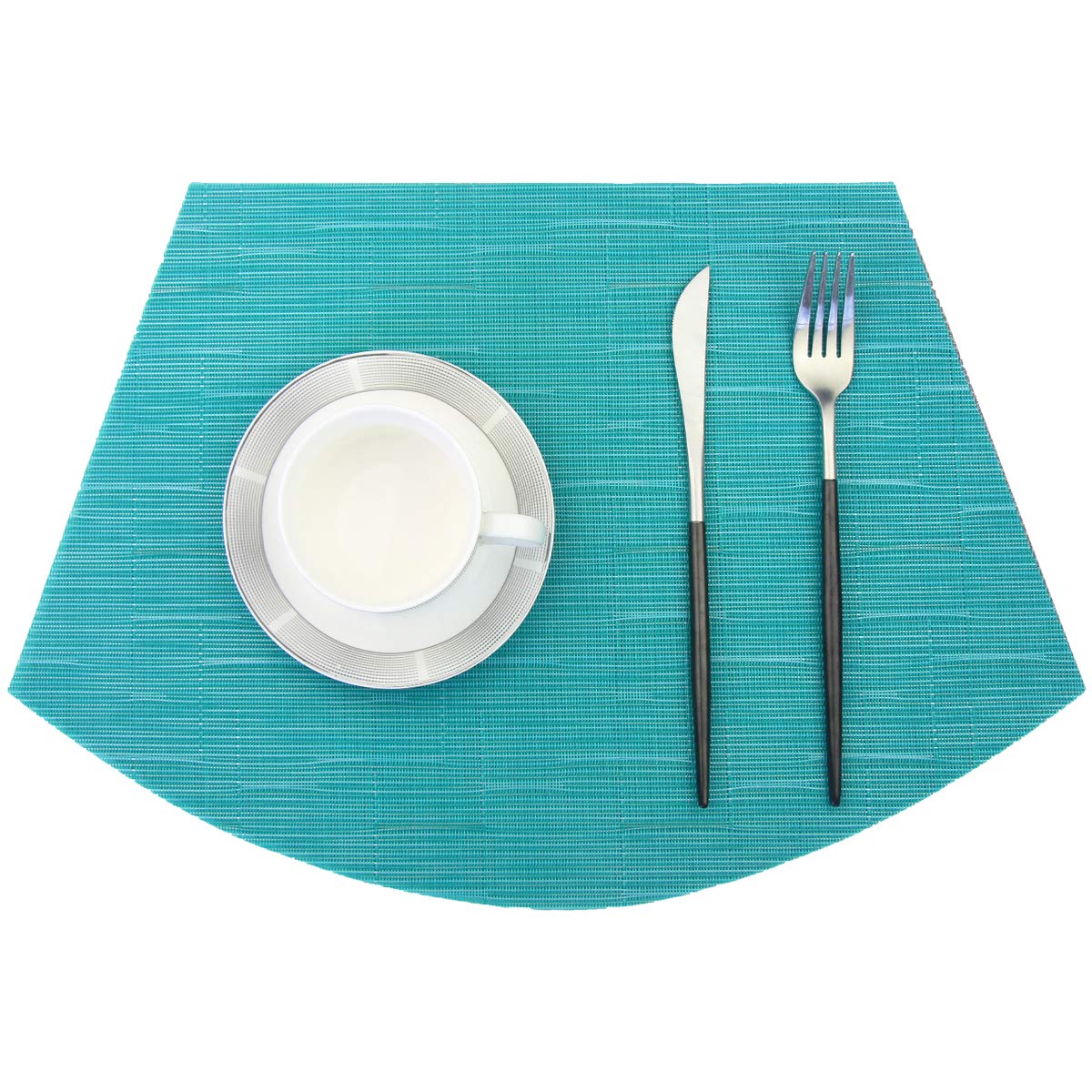 PIGCHCY Keilförmige Tischsets für den Esstisch, kreuzgewebt, waschbares Vinyl-Tischset, hitzebeständig, runde Tischsets, 4er-Set (Silbergrau)