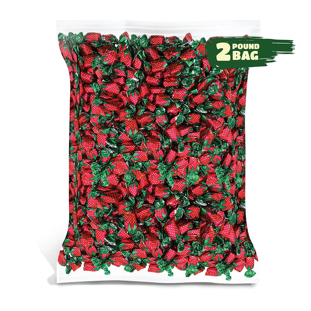 Arcor Strawberry Bon Bons Hard Candy - 2 Pound Bulk Pack (About 130 Count) - Classic Sweets