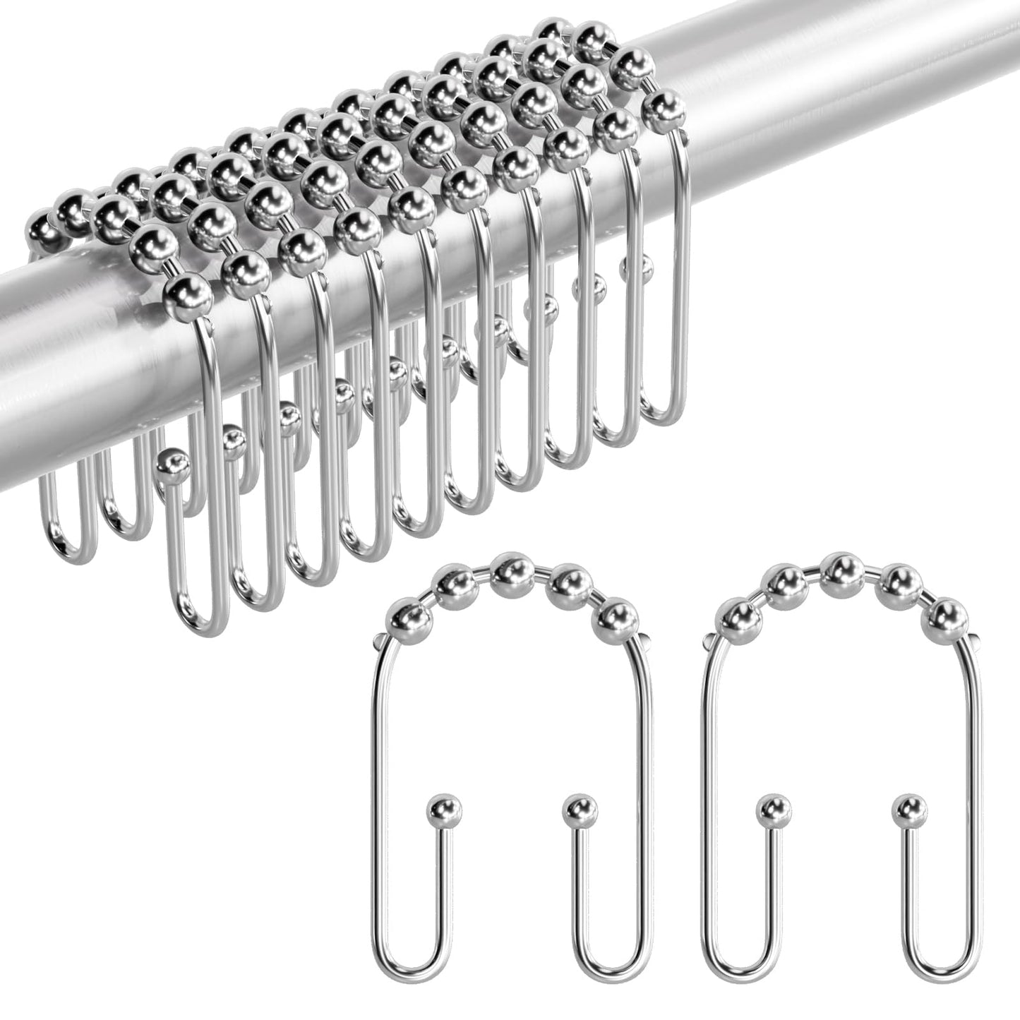 AmazerBath Duschvorhanghaken, Duschvorhangringe aus Metall, rostfrei, doppelseitige Duschvorhanghaken für Duschvorhangeinlage, glatte Duschhakenringe aus gebürstetem Nickel für Badezimmer, 12er-Set