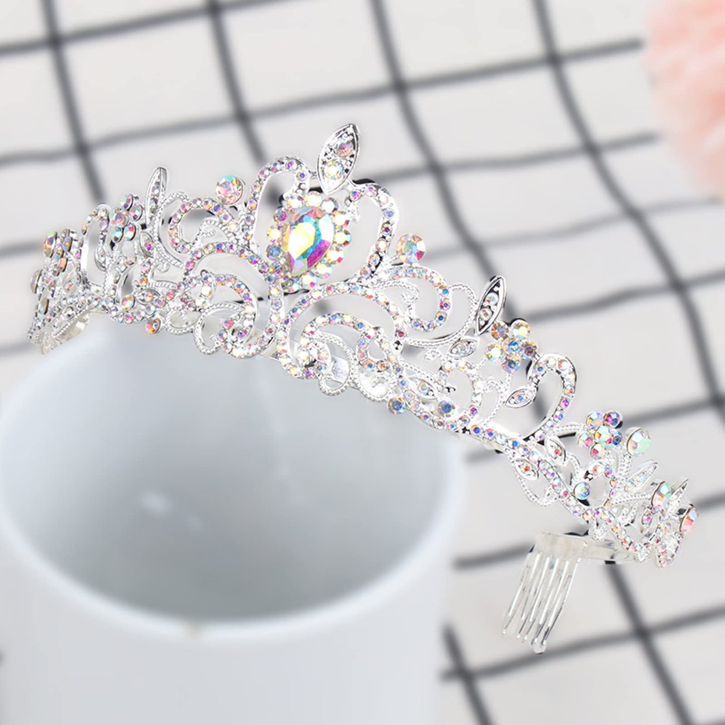 COCIDE Tiara Crystal Crowns Princess Rhinestone Crown with Combs Bride Headbands Bridal Wedding Prom Birthday Party Hair Accessories Jewelry for Women Girls (Silver)