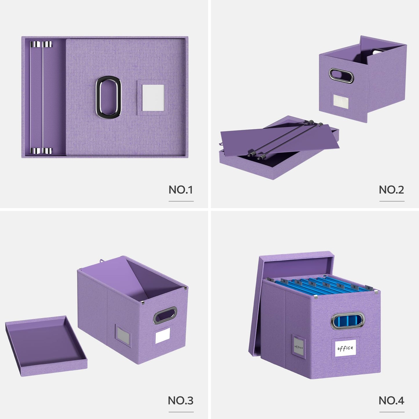 Hanging File Box with Lid, Set of 2 Filing Organizer Storage Box, Linen Collapsible Decorative Office/Home File Cabinet (14x9.3x10.9 inch) (Navy Blue)