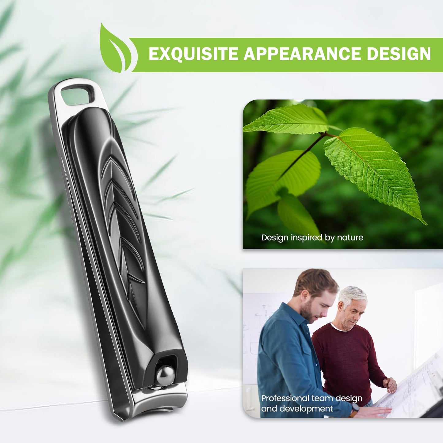 BEZOX Angled Head Toe Nail Clippers for Seniors for Thick Nails - Ergonomic Toenails Clipper for Thick Toenails, Premium Finger Nails Clipper for Adult with Catcher - Black