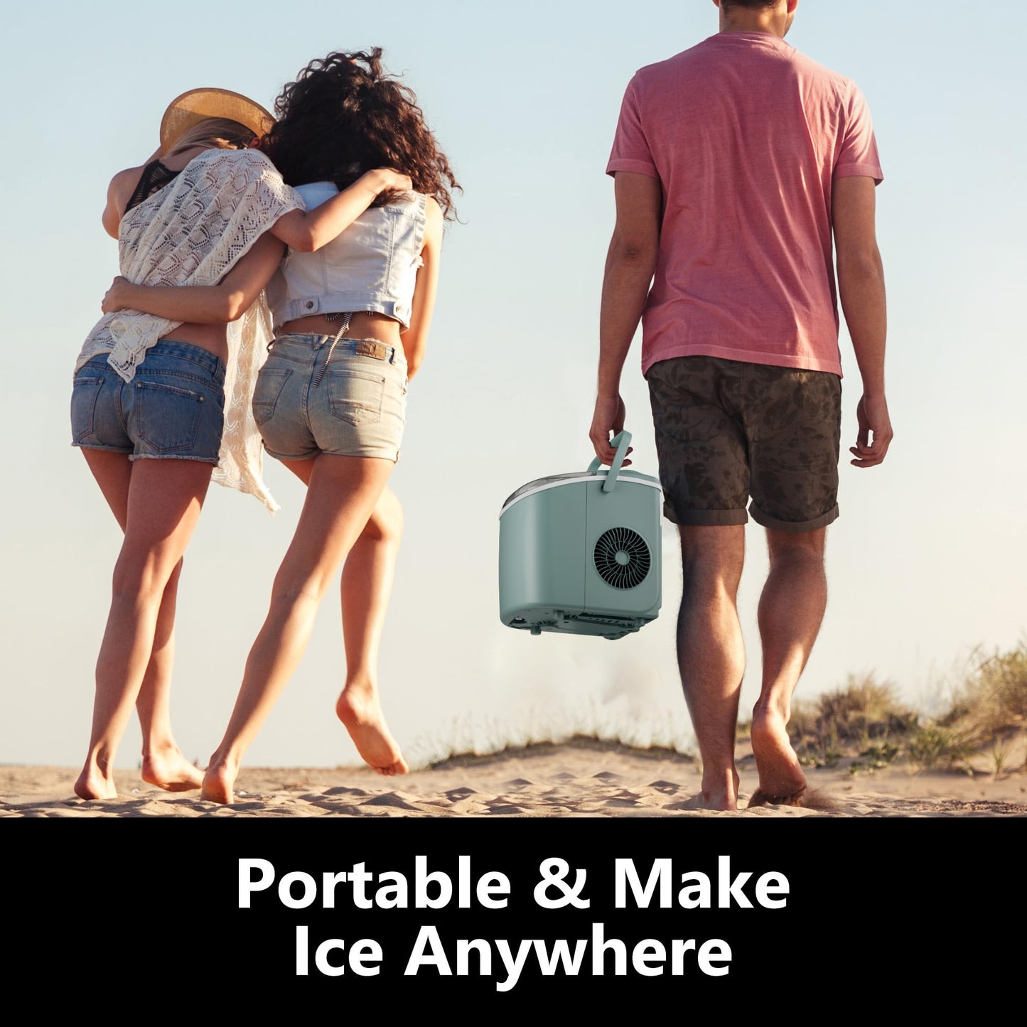 EUHOMY Countertop Ice Maker Machine with Handle, 26lbs in 24Hrs, 9 Ice Cubes Ready in 6 Mins, Auto-Cleaning Portable Ice Maker with Basket and Scoop, for Home/Kitchen/Camping/RV. (Black)