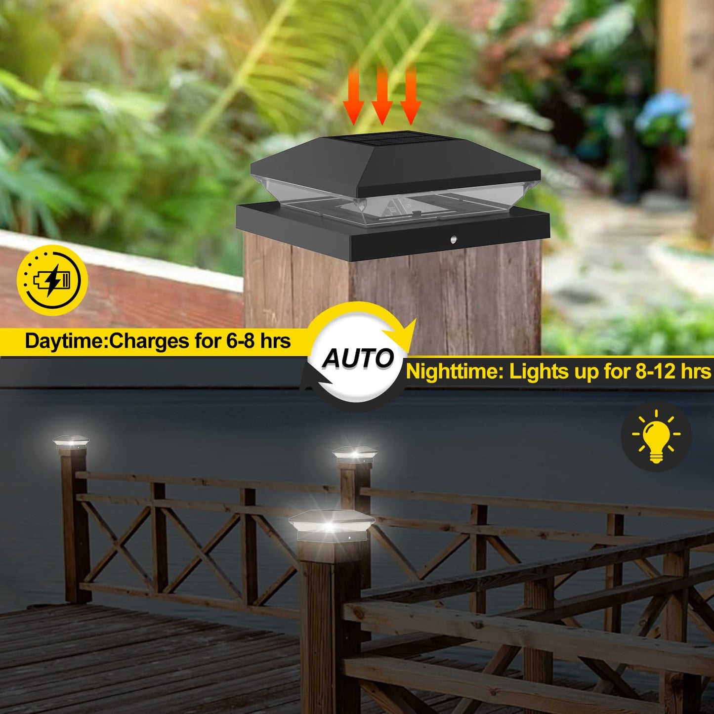 T-SUN Solar Post Cap Lights, 6 Pack – Warm & Cool White, Waterproof, Fits 4x4/5x5/6x6 Posts