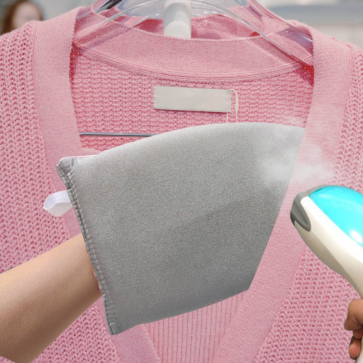 Garment Steamer Ironing Glove with Finger Loop, Heat Resistant Waterproof Ironing Mitt for Heat Resistan Handheld Steamer, Garment Steamer Accessories for Clothes (Grey)