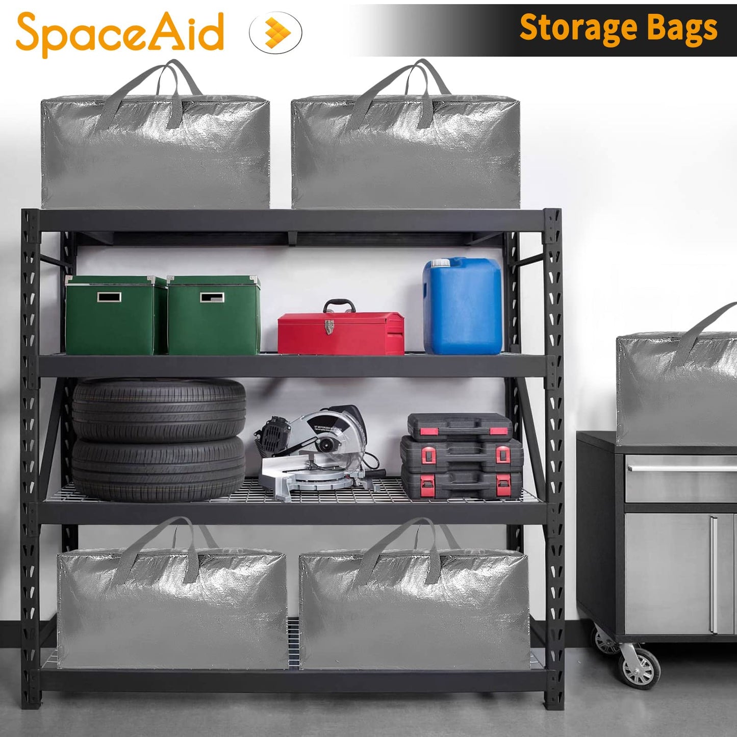 SpaceAid Strapazierfähige Umzugstaschen, extragroße Aufbewahrungstaschen mit Rucksackgurten, starken Griffen und Reißverschlüssen, Alternative zu Umzugskartons, Verpackungs- und Umzugszubehör, Schwarz (10er-Pack)