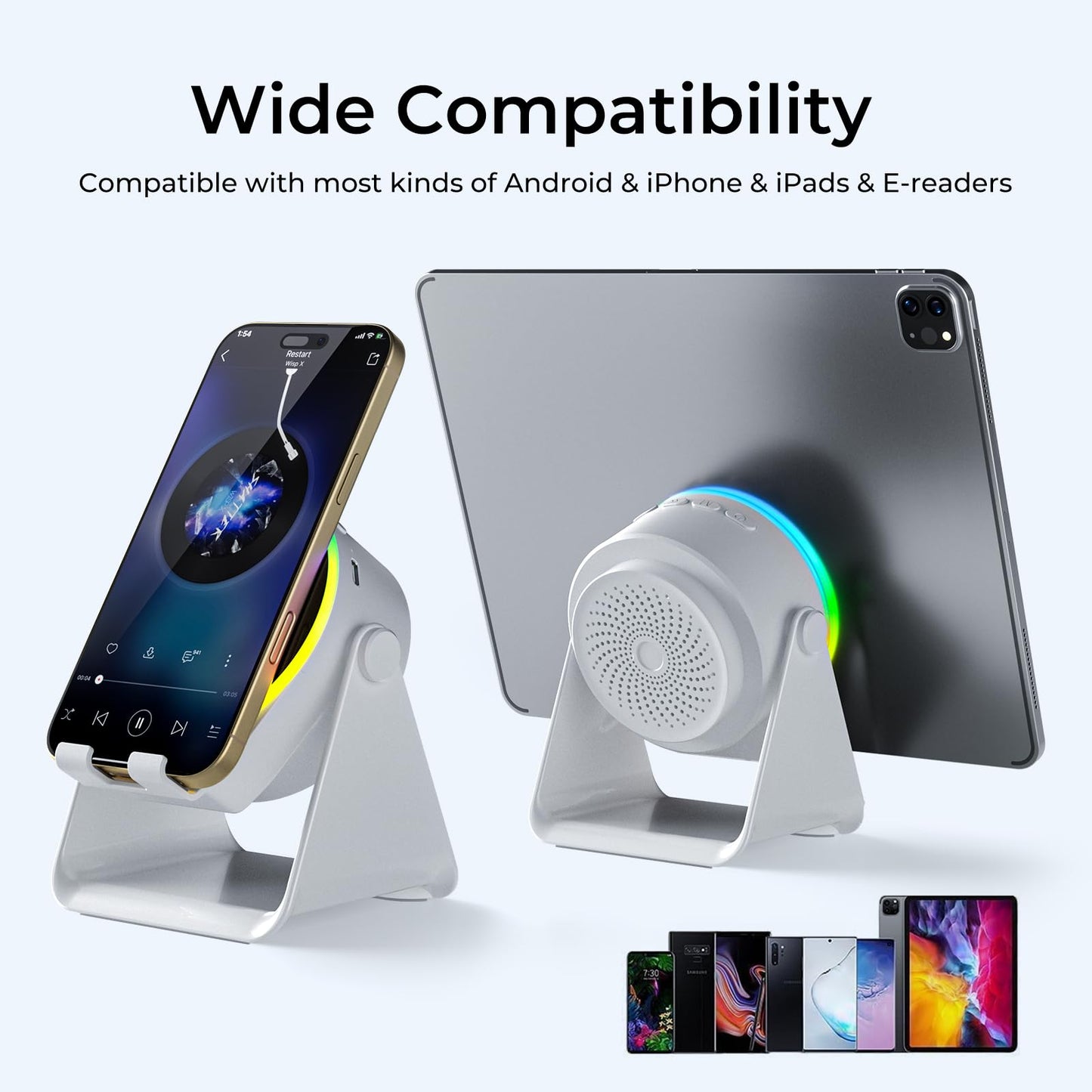 Dohelly Wireless Induction Speaker with Phone Stand & RGB Light, No Bluetooth Needed, Compatible with iPhone, Android, Tablets – Black