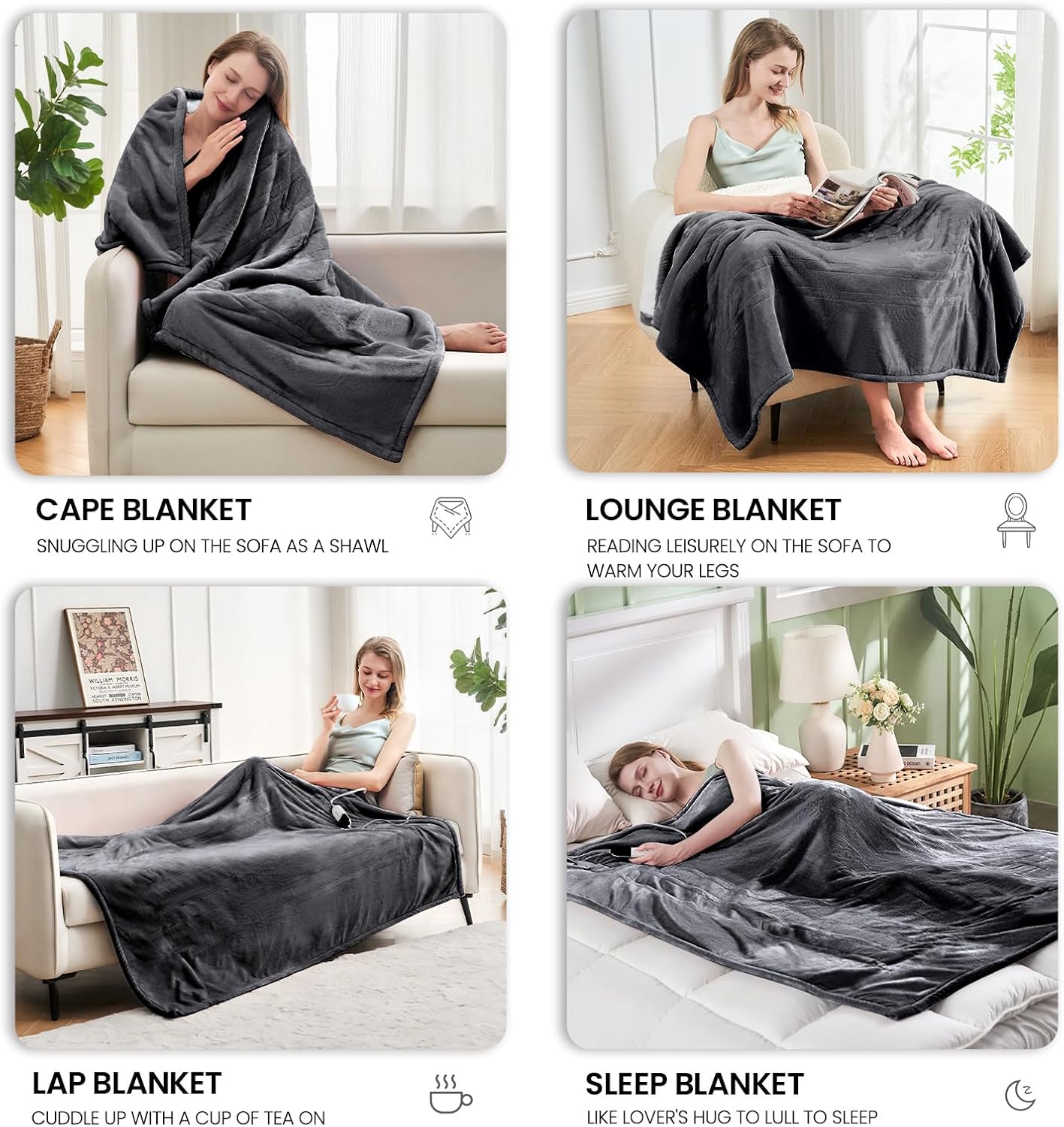 Chateau Marchetti® Luxe Heated Throw – 50x60 Ultra-Soft Sherpa & Flannel Electric Blanket (Gray)