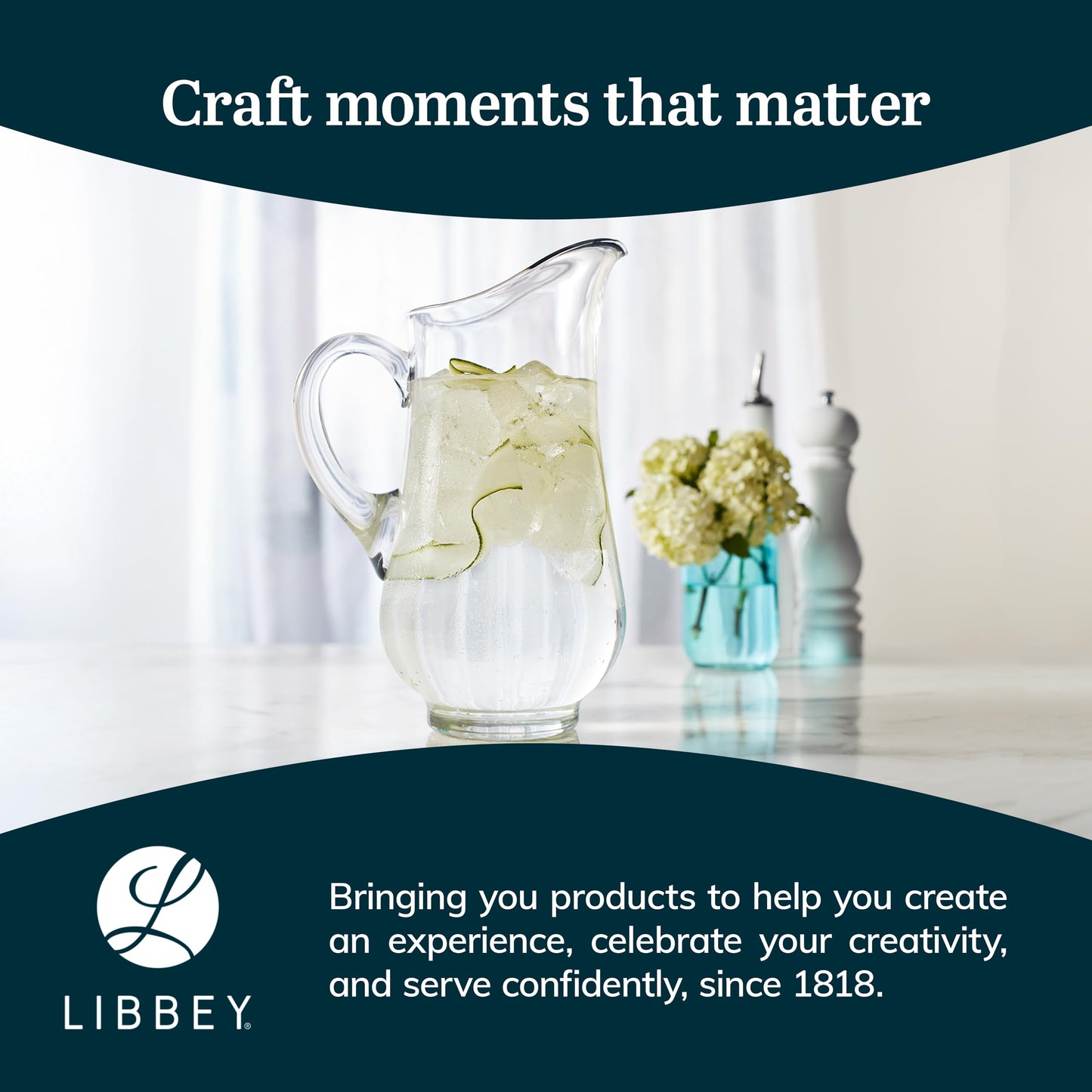 Libbey Acapulco Large Glass Pitcher Set of 2, 89 Oz, Clear, Tall Bubble Glass Pitchers with Handle, Modern Pitcher Set for Iced Tea, Punch, and More