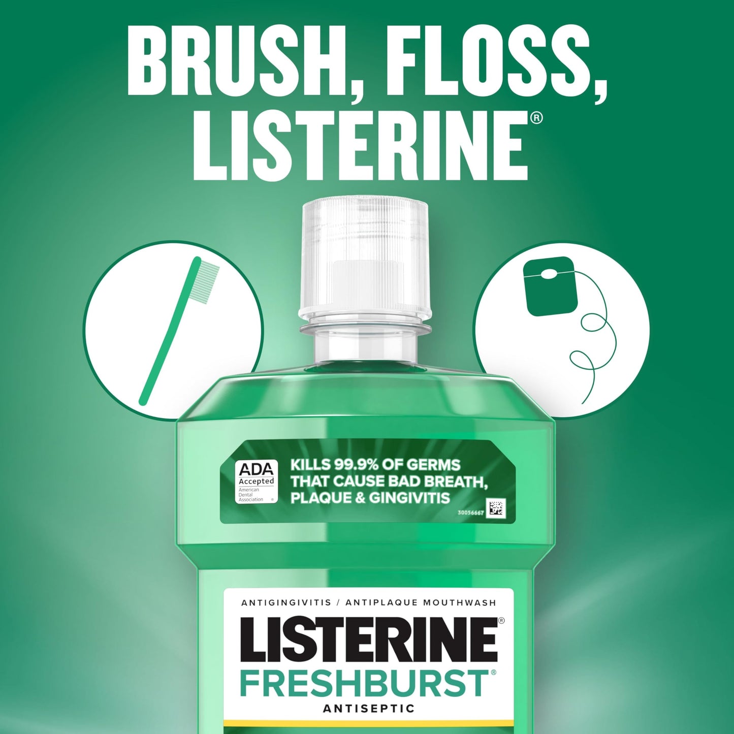Listerine Freshburst Antiseptic Mouthwash for Bad Breath, Kills 99% of Germs That Cause Bad Breath & Fight Plaque & Gingivitis, ADA Accepted Mouthwash, Spearmint, 1 L