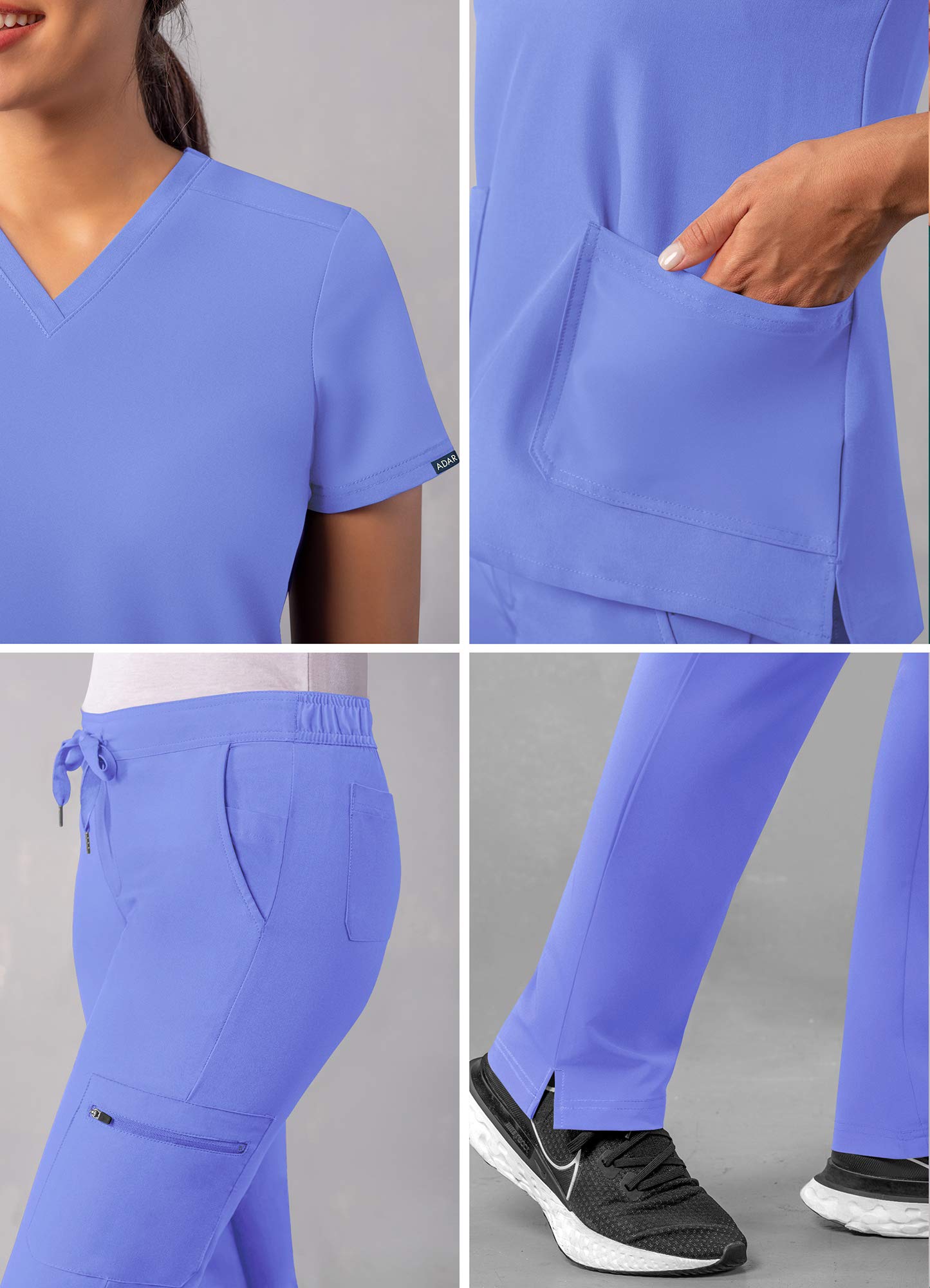 Ensemble de gommage Adar Addition Go-Basic pour femme - Haut de gommage slim à col en V et pantalon de gommage cargo skinny