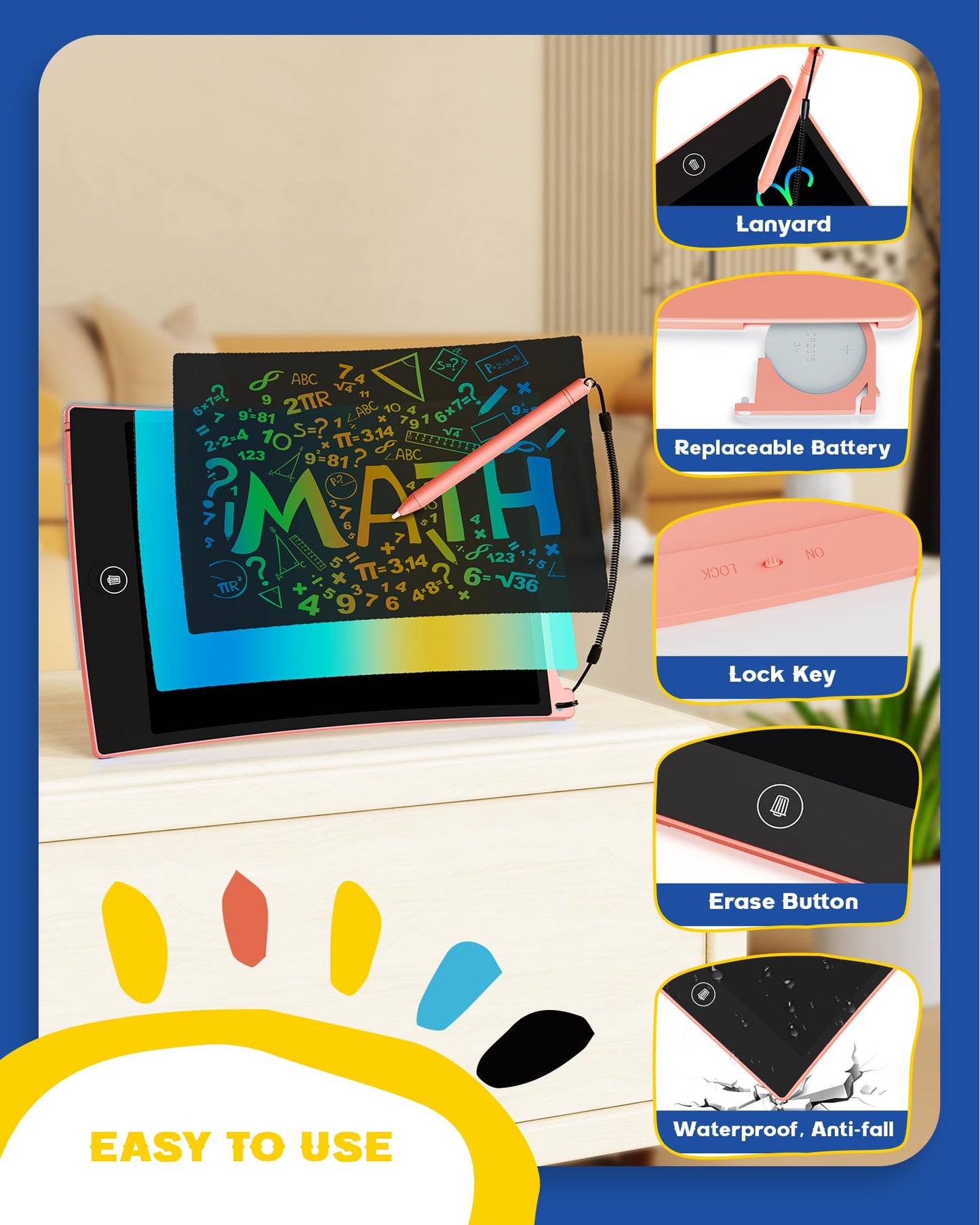 bravokids 2 Pack LCD Writing Tablet with Stylus, 8.5 inch Colorful Doodle Board Drawing Pad for Kids, Travel Games Activity Learning Toys, Birthday Gift for Age 3 4 5 6 7 8 Year Old Boys Girls