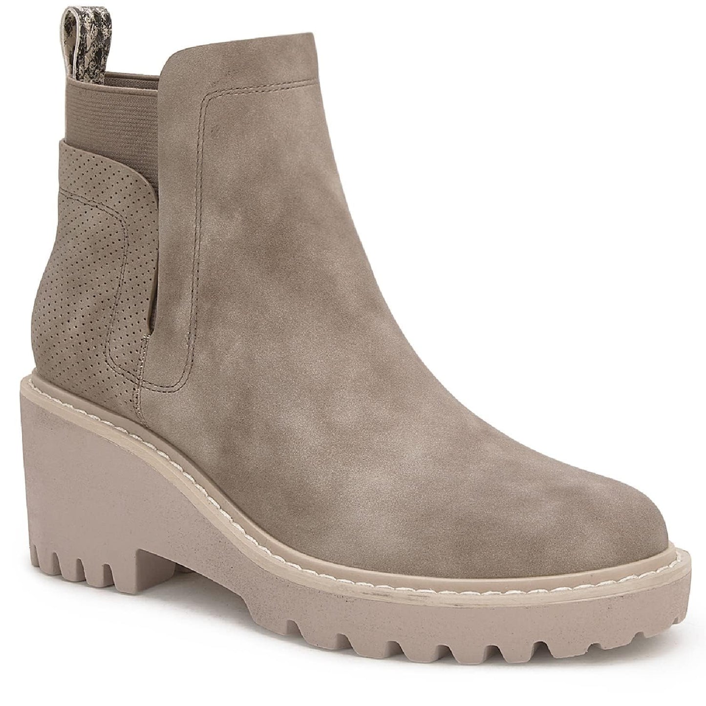 Trish Lucia Damen Chelsea-Stiefel mit Plateausohle, knöchelhoch, klobiger Blockabsatz, rutschfest, Wildleder, modische Schlupfstiefeletten