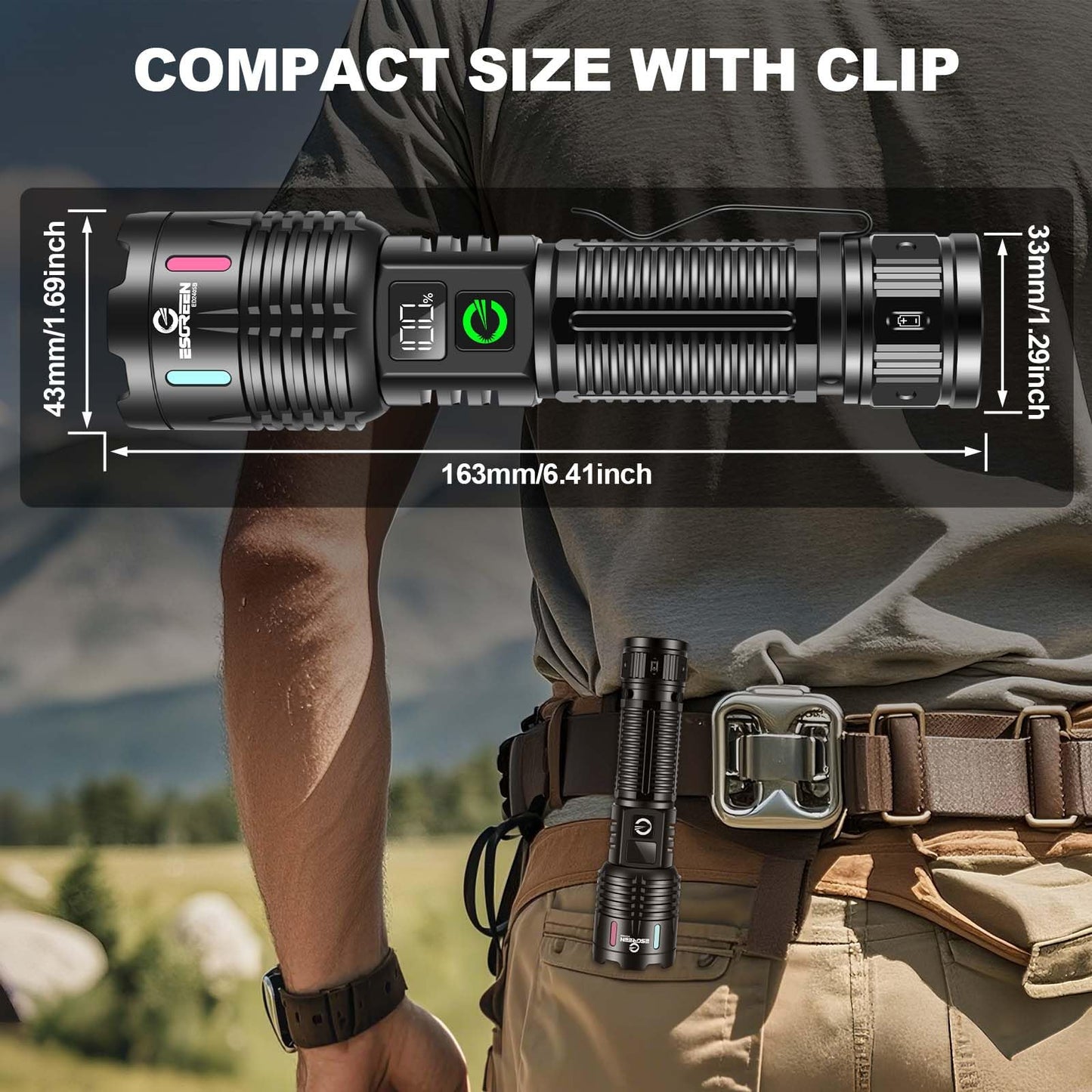 Esgreen Rechargeable Flashlights High Lumens 1000000 Single 2 Modes, Super Bright LED Flashlight USB C Long Distance 3280ft, Powerful Long Lasting 10H Heavy Duty Strong Flash Light for Camping Hiking