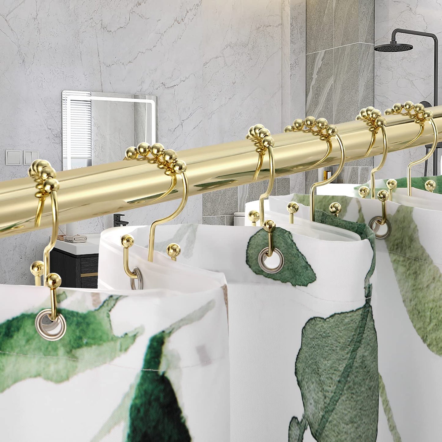 Shower Curtain Hooks Rings, TENOVEL Double Sided Shower Hooks Rust Proof for Bathroom Shower Rods Curtain, Durable Stainless Steel Bathroom Shower Curtain Hangers, Bronze, Set of 12